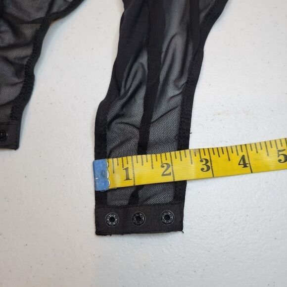 Thats so Fetch Long Sleeve Bodysuit Black Ruched Mesh Women's 4 - Picture 12 of 15